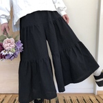 【定番】ギャザーたっぷりガウチョ★コットンリネン★黒