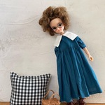 リカちゃん服＊大きな襟のワンピ・ブルーグリーン