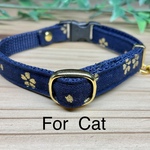 猫　首輪　宝来鈴　花びら　ゴールド　ネイビー　安全バックル