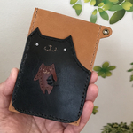本革　レザー　猫　ねこ　定期入れ　パスケース　かわいい　親子
