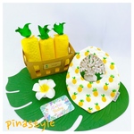【出産祝い♥カード名入れ】ハワイアン　おむつケーキ　パイナップル&パイナップル柄スタイセット