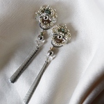 clear green long シルバーピアス　シルバーイヤリング　編み込みピアス　編み込みイヤリング　ロングピアス　ロングイヤリング　春　入学式　入園式　オケージョン