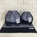 ランチセット✩.*˚ネイビーチェック・車タグ🚙お弁当袋・コップ袋・ランチョンマット
