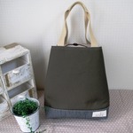 再販☆しろくまくんの帆布＆デニムトートバッグ☆カーキ 