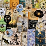 (再販×8)🐝蜜蜂のジャーナルペーパーセット＊コラージュ素材＊ジャンクジャーナル