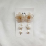 マーブル　フラワー　パール　クリア　花　ピアス　