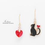 黒猫とハート(742) ピアス/イヤリング/ノンホールピアス/樹脂ピアス