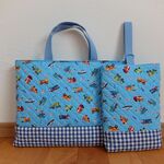 レッスンバッグ＆上履き入れ＊車＊水色
