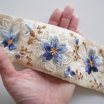 インド刺繍リボン　【1mカット済み】　シルク 【アイボリー】