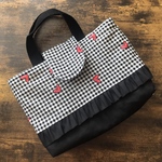お道具袋♡ミニ レッスンバッグ♡デコレクションズ♡ハート×黒♡入学準備 上履き入れ フリル