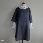 リネン（ブルーグレイ）Ａラインチュニックワンピ　再販