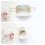 2wayタイプ　水色　ゴールド　刺繍リボン　フリンジ　マジェステ　ヘアカフス　かんざし　髪飾り　リボンラップ　ラップポニー　インド刺繍