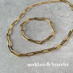 2点set ステンレススクエアチェーンネックレス＆ブレスレット つけっぱなOK アレルギー対応 変色なし