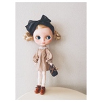 ドール服 blythe outfit ブライスアウトフィット ボリュームスリーブコーデュロイミニワンピース（キャメルベージュ）＆ミニバッグのセット
