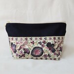 インド刺繍リボンポーチ✤紺地パープル花刺繍