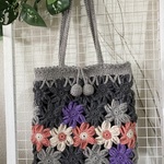 （sale）16-4.ピンク・ホワイトがアクセントの花モチーフニットバッグ