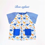 『恐竜好きさん集まれ～☆*』半袖スモック：ブルー【90㎝】【100～110㎝】【 110～120㎝】【半袖】【スモック】【スモッグ】【シンプル】【恐竜】【ブルー】【男の子】