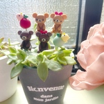 ハンドメイド  ガーデンピック　お座りクマちゃんと小鳥さん　多肉植物