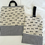 aya010376様オーダー品 ☆リボン柄×白黒ストライプ☆シューズケース&体操服袋