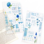 英字 花 マステ風 シール 2枚set 《blue》[S137]