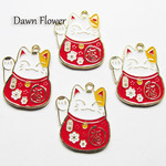 【D-0649】5pcs　まねき猫　桜模様　30×25mm　レッド　チャーム