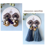 【ブルーグレー】3wayビーズ刺繍のピアス(イヤリング)