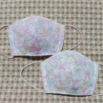 ハンドメイド、子供用の立体マスク、リボン柄、ピンク色、白色、小学生~