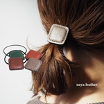 【姫路レザー】本革ふっくらレザーヘアゴム(グレー)  ヘアゴム　ヘアアクセサリー　アクセサリー　