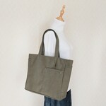 *新作*【ポケットいっぱい*デイリートートL】カーキ*ヴィンテージ加工8号帆布*