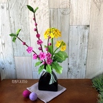 💜粘土の花♦︎春の気配🌱春花・可愛い花桃♡優しい菜の花《花瓶・敷布つき》3点セット💛【約31㎝】