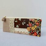 ♪茶系＊パッチワークのスリムペンケース♪