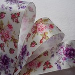薔薇柄　サテンリボン　　アイボリー　22ｍｍ　3ｍ