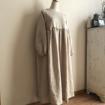 フレンチリネンバイオウォッシュ加工Bで作ったふわ袖ギャザーマキシワンピース