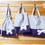 Ｂ様オーダー品：花柄＆リボンの通園・通学3点セット：紫色