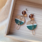 ツートンカラー×ウッドピアス/イヤリング