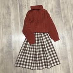 シワ感かわいい ナチュラル ブロックチェック ギャザースカート