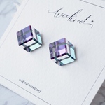 Vintage スワロフスキー　HELIOTROPE　ピアス/サージカルステンレス　ヘリオトロープ ・8mm キューブ　