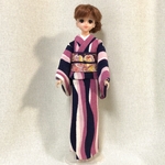ジェニー・momoko 着物　薄紫〜紺・変わり縞