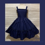 1点物*ピンストライプ 3段ティアード ジャンパースカート★ウール ネイビー 紺 レース（即納品）