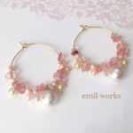 さくら色の春待ちピアス cherry quartz & cotton pearl