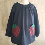 再販 長袖 スモック 苺 ポケット ネイビー いちご 通園 通学 入園 入学 80 90 100 110 120 130