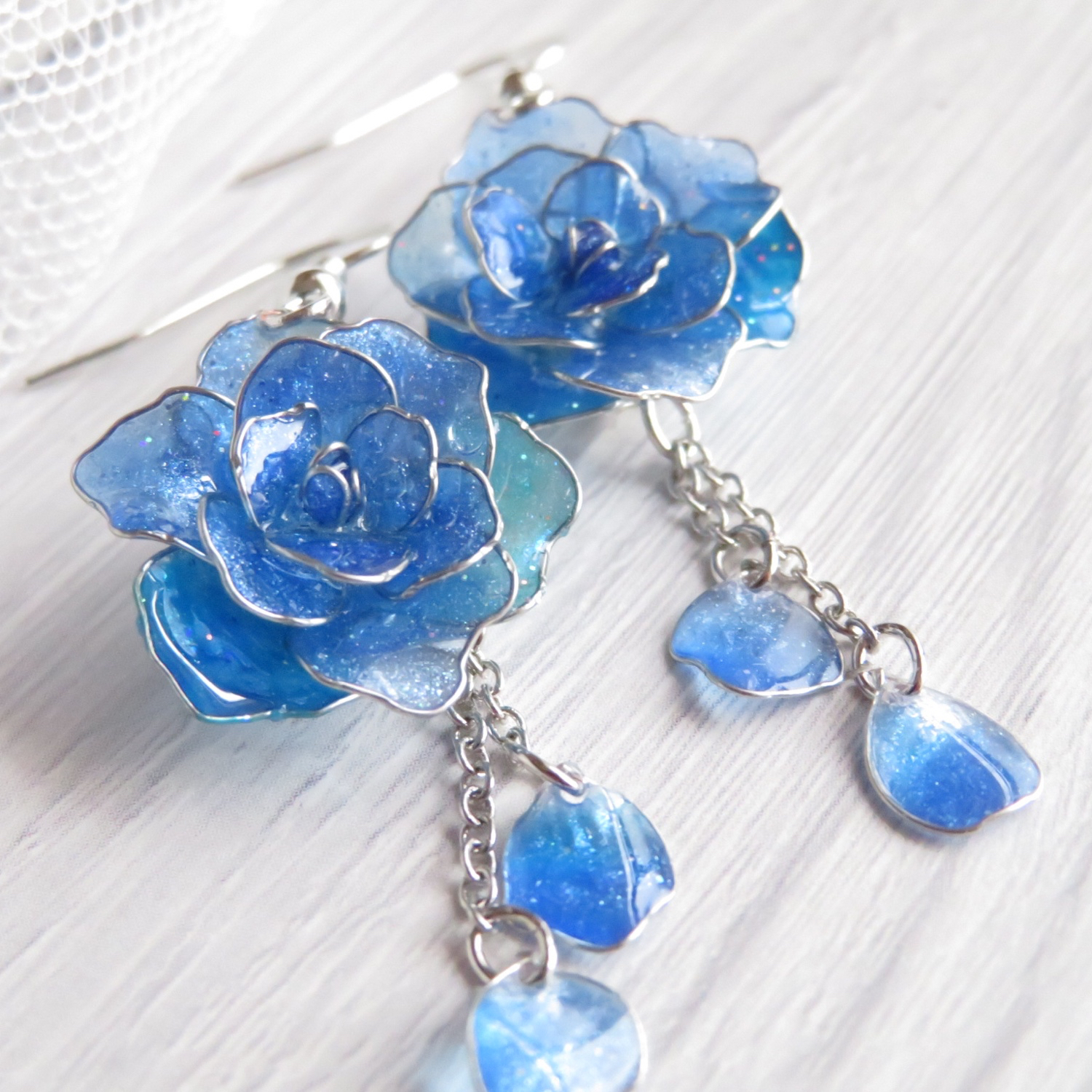 ☆❤️ 天然石 水晶 羽 ウィング 薔薇 ピアス イヤリング ハンドメイド