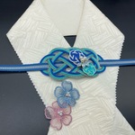 0080半襟&帯留め付き帯締め 正絹✨刺繡オーガンジーフラワー