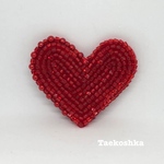 ハートのブローチ 特大　赤 ビーズ刺繍