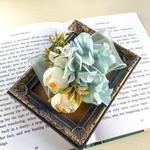 水彩画な花束2wayコサージュブローチ◇薔薇と紫陽花のオーガンジーリボンコサージュ◇一点ものコサージュ