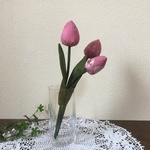 ローズピンクのチューリップ3本セット　布花