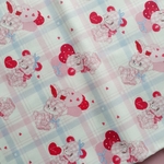 ファブリック☆【シーチング】チェックくま＆うさぎ/風船ブルー(100㎝×110㎝)