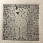【銅版画】茶白片目猫チャイ子さん【額縁付き】【タマチャイ】
