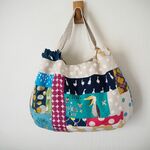 ♪北欧系　パッチワーク　クシュクシュBAG　　♪　帆布　ホワイトドット　ヒシビロコウ　アヒル