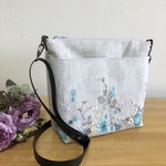 ショルダーバック　　リネン×レース　ブルー系